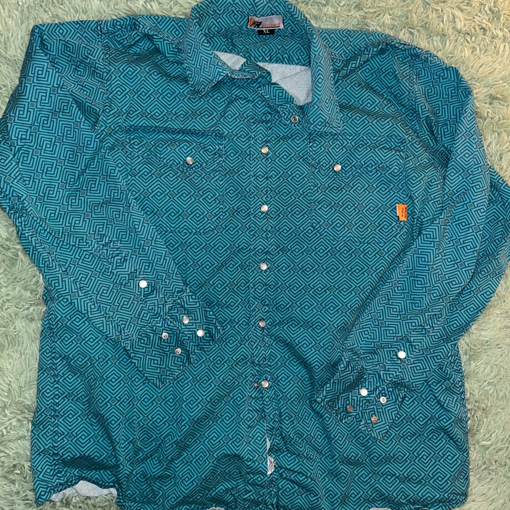 Men's Teal Geometric Button Down Shirt